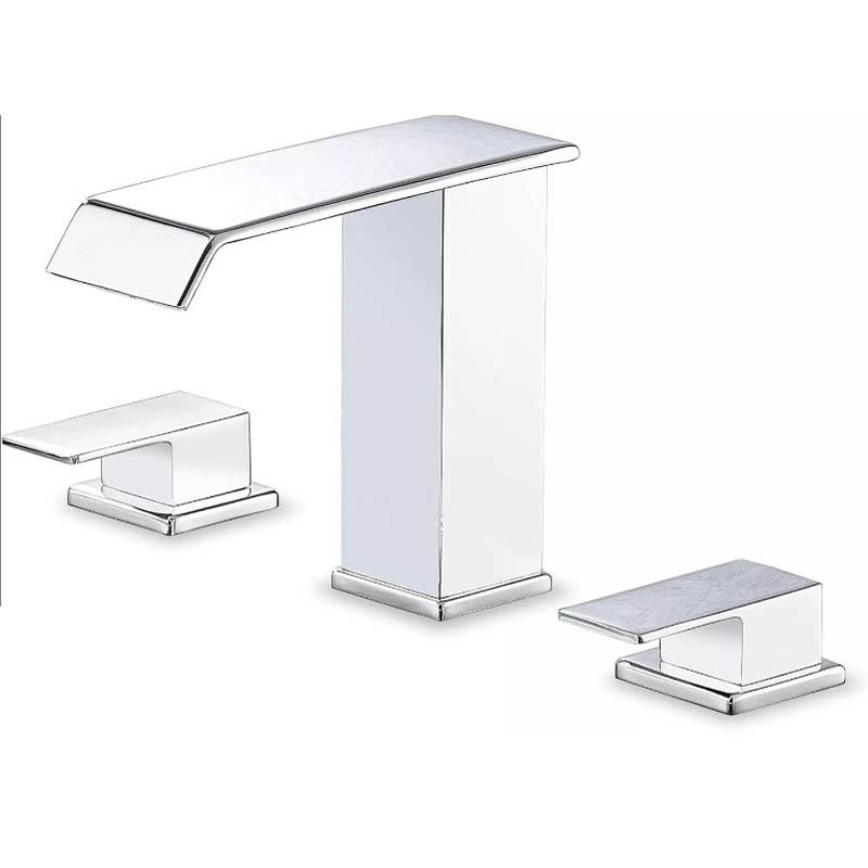 Bathroom 3 Holes Waterfall Basin Faucet, 2 Handles Cold Hot Water Mixers Sink Tap Black/Chrome