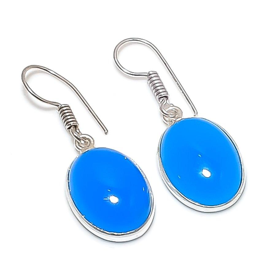 

Natural Blue Chalcedony Gemstone 925 Sterling Silver Jewelry Earring 1.38 Z4E62