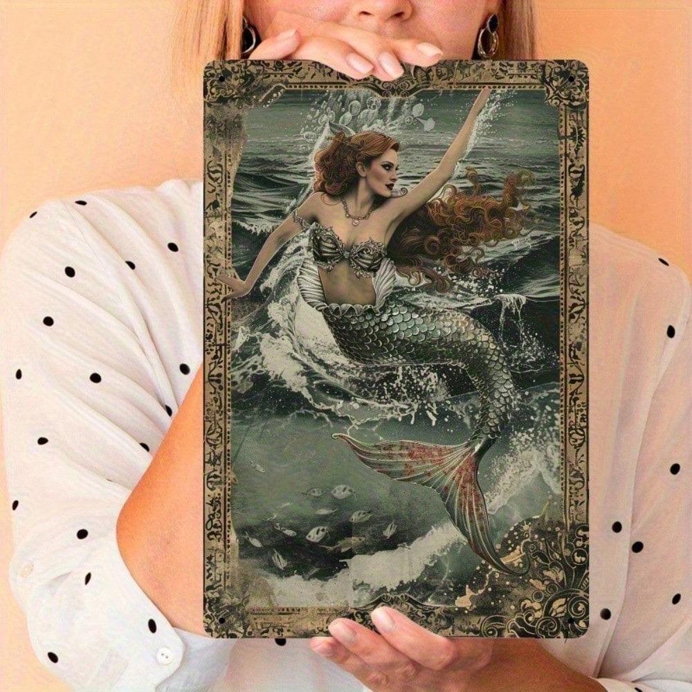 Vintage Mermaid Tin Sign Metal Wall Art 8x12 Inch Home Bar Cafe Decor