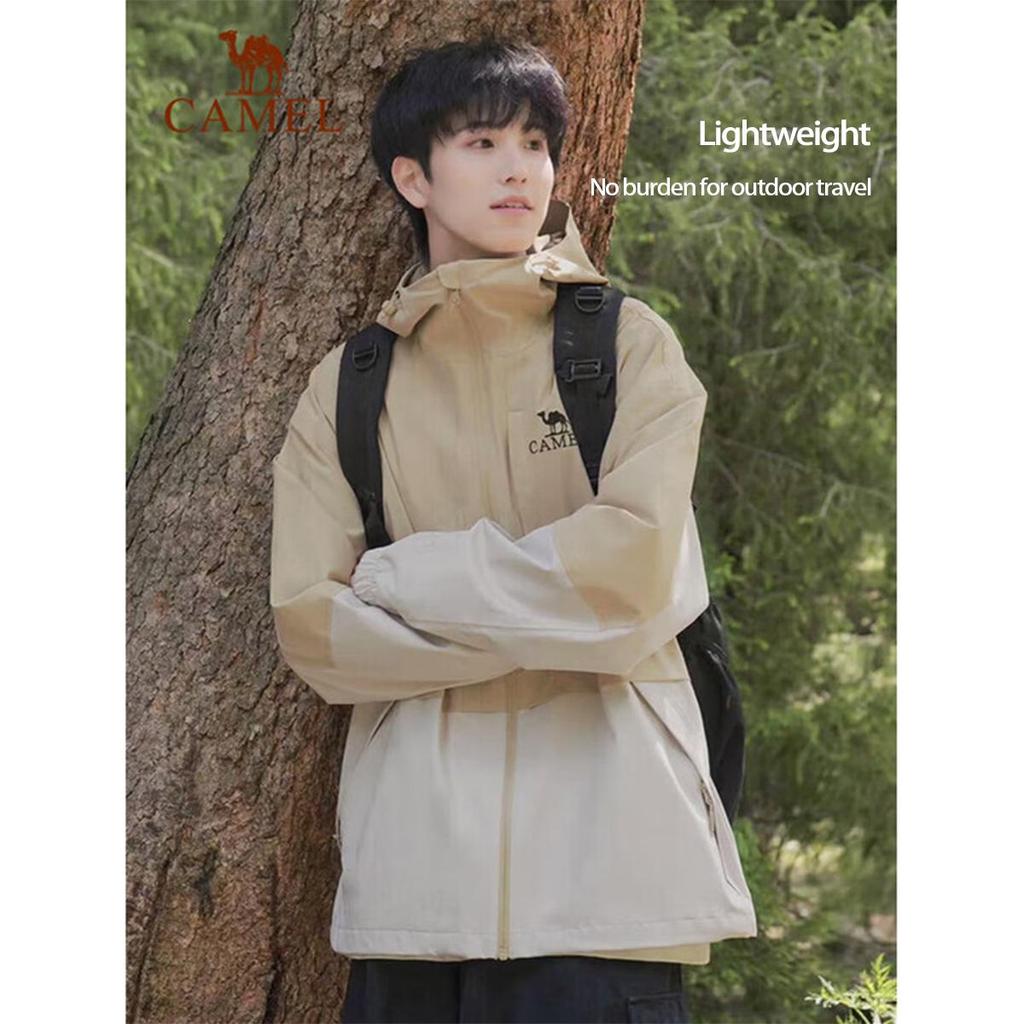 Camel (CAMEL) outdoor single-layer assault jacket for men and women, hard shell rainproof single flush travel jacket
