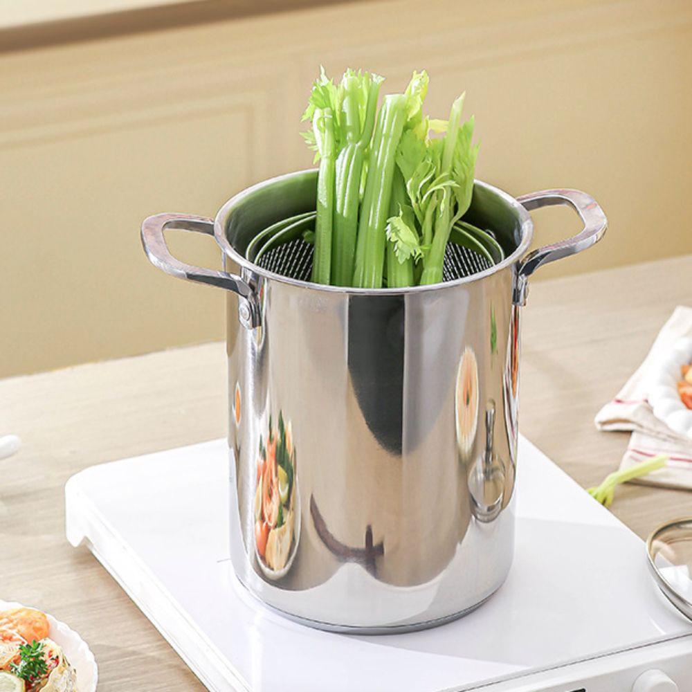 304 Stainless Steel Tempura Fryer Visible Lid Stew Pot Kitchen Cookware Oil Frying Pot  Dormitory