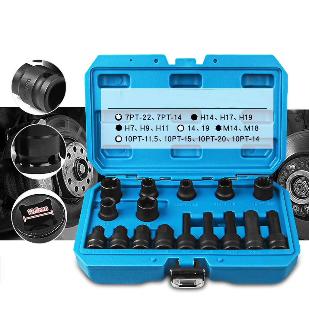 16pcs 1/2 Car Brake Caliper Cylinder Screw Removal Wrench Disassembly and Assembly Socket Tool