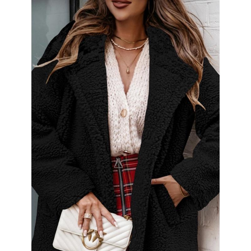 2025 Autumn Winter Women's Faux Fur Jacket, Notched Lapel Plush Long Sleeve Coat with Thermal Lining, Luxury Style Winter Outerwear for Cold Weather