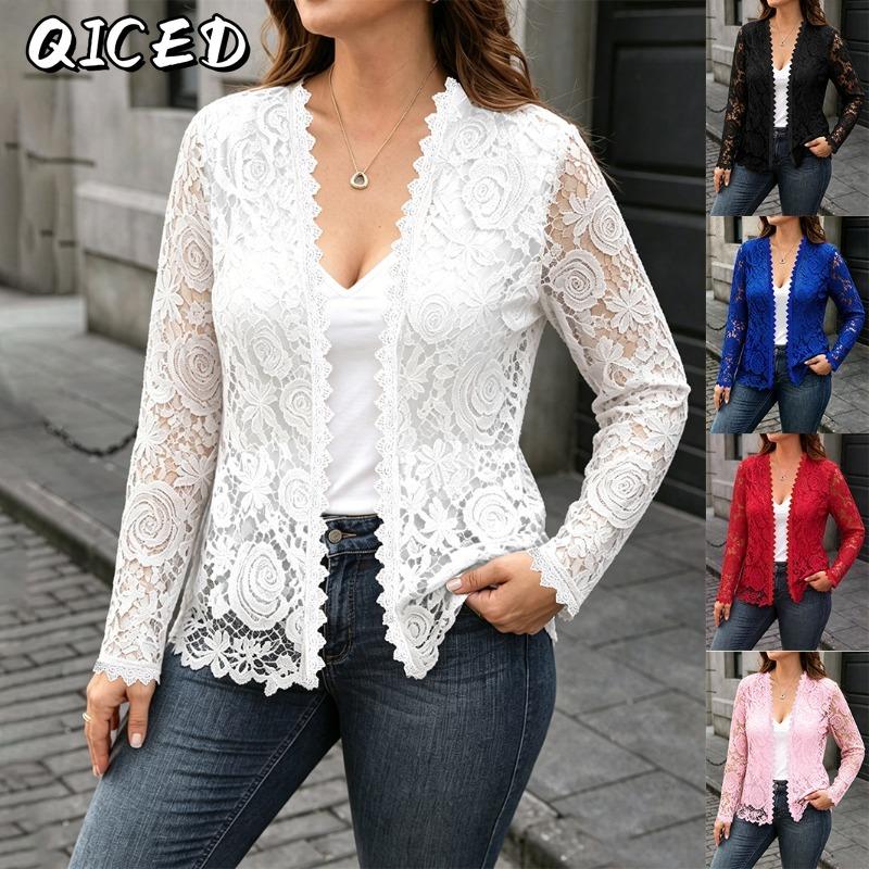 QICED Giacche e cappotti a maniche lunghe autunnali e invernali con stampa a tinta unita casual vintage da donna