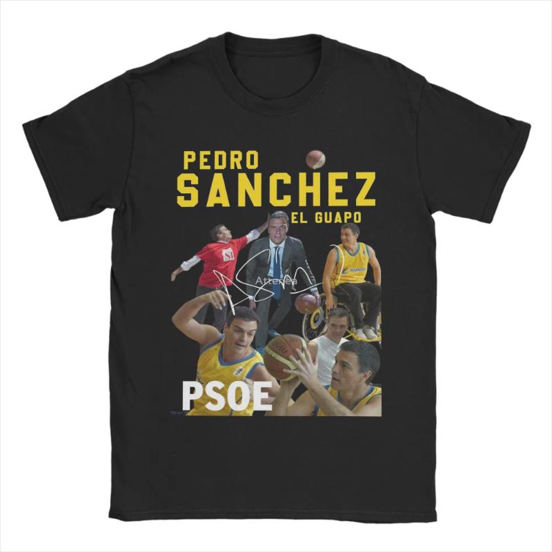 Round neck trendy Tshirt with oversized pattern top Pedro Sanchez Spain PSOE cotton adult beach retro Tshirt S