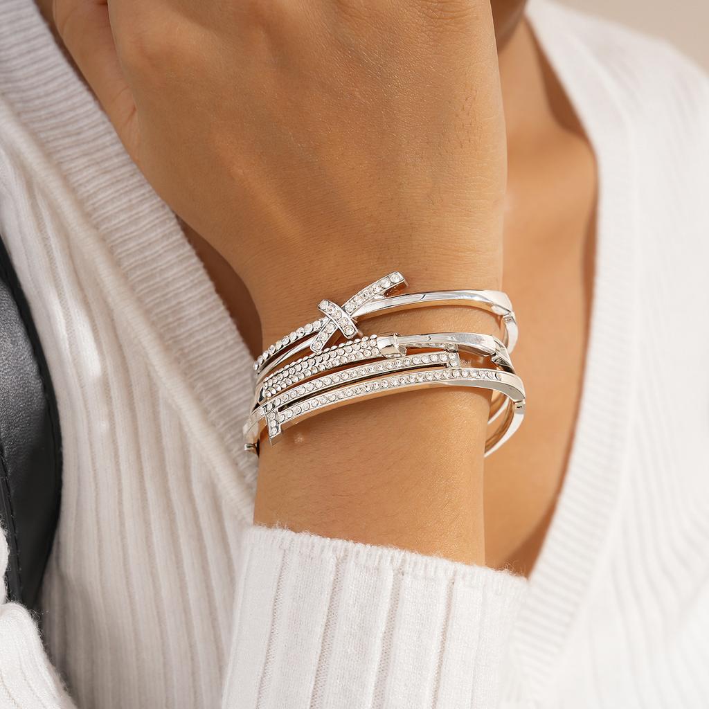 Diamond Nail Cross Round Snap Bracelet Geometric Bracelet