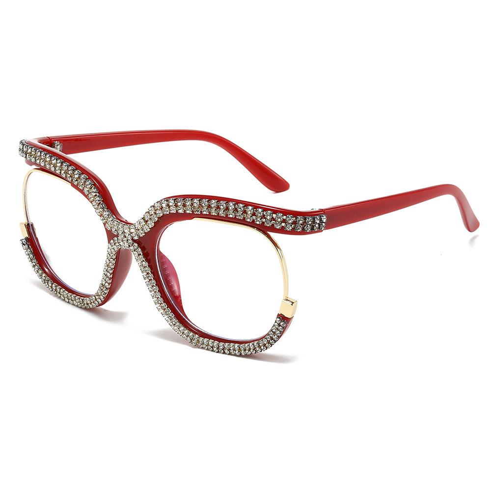 European & American Anti-blue Light Women's Glasses with Clear Lenses and Rhinestone-Inlaid Frame