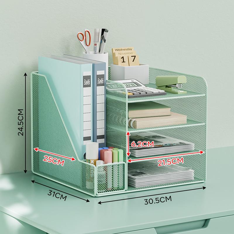 Schreibtisch-Organizer: Mehrzweck-Bücherregal & Aktenständer mit Buchstützen.