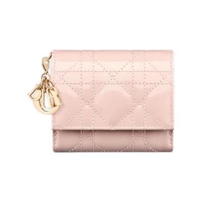 Dior Dame Aftagelig Mærkevedhæng Trykknap Patentlæder Vævet Kalveskind Tegnebog Dame tegnebog Lotus-Pink S0181OVRB-M413