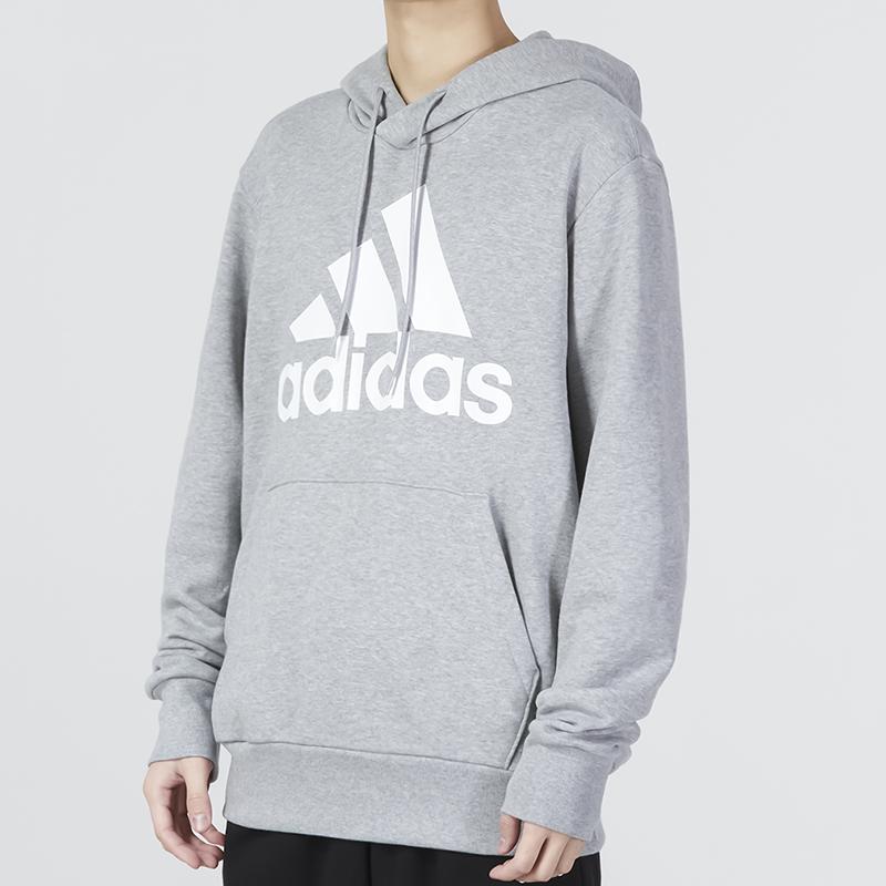 Adidas Letter Logo Print Drawstring Hoodie Men Sweatshirt Gray IC9364