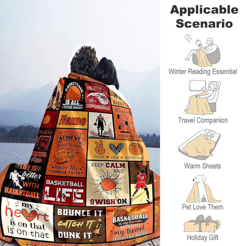 Slam Dunk Personalized Name Blanket Gift Personalized Blanket Comfortable Throw For Seaside Living Room Bed Bedding All-Season Use