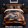 Set de așternut cu tematică Monster Truck, text sau nume personalizat, 3 piese, 1 cearșaf plat și 2 fețe de pernă, așternut personalizat pentru casă