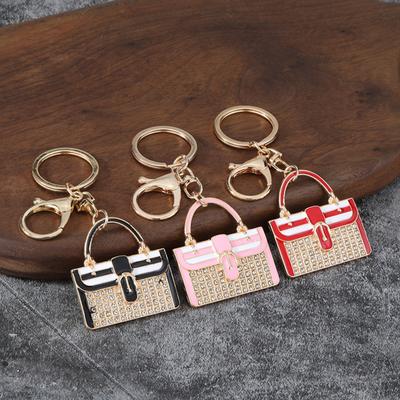 Pingente Chaveiro, Pingente Porta-Chaves Esmaltado Simulado em Formato de Bolsa com Fecho Lagosta, Brilhante Feminino Acessório de Presente Chaveiro com Strass