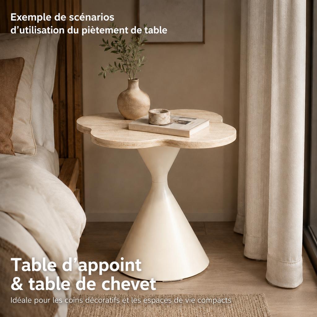 Set of 2 Table Legs of Iron in Cream White - 1 High and 1 Low Table Leg, Powder-Coated, with Non-Slip Floor Protectors - Frames Only, No Tabletops