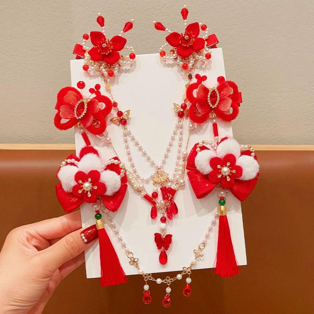 Hanfu Headwear Chinese Style Red Barrettes Princess Ancient Style Hair Clip  Kids