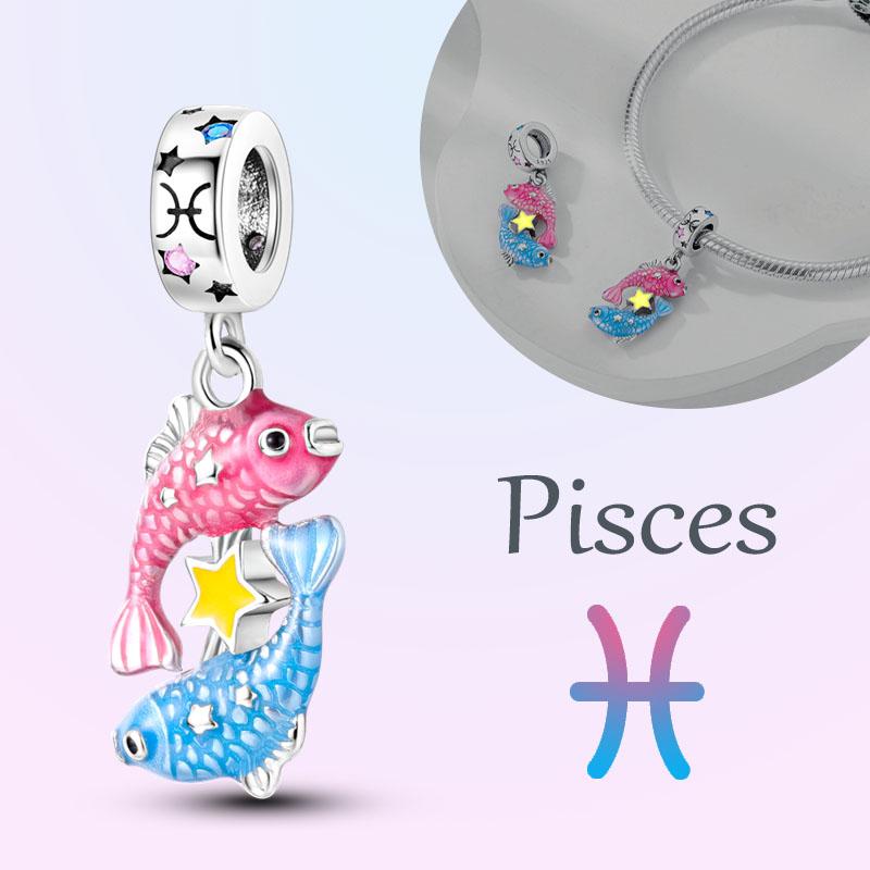 Copper Charms Luminous 12 Constellations Pisces Aquarius Aries Pendants Fit Original Pan Bracelet Diy