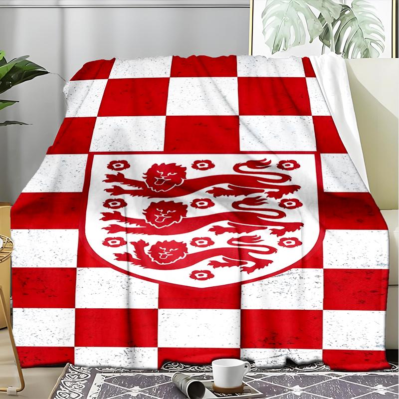 1PC England Football Crest Printed Soft Flannel Blanket Throw for Adult Bedroom Living Room Sofa Camping Travel Fan gifts Christmas Gifts
