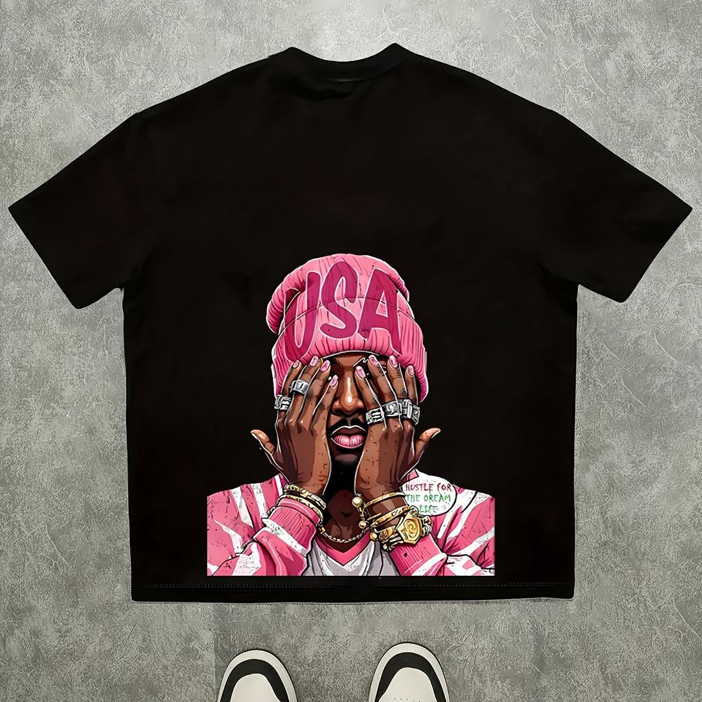 T-shirt Grafica Hip Hop da Uomo con Stampa USA