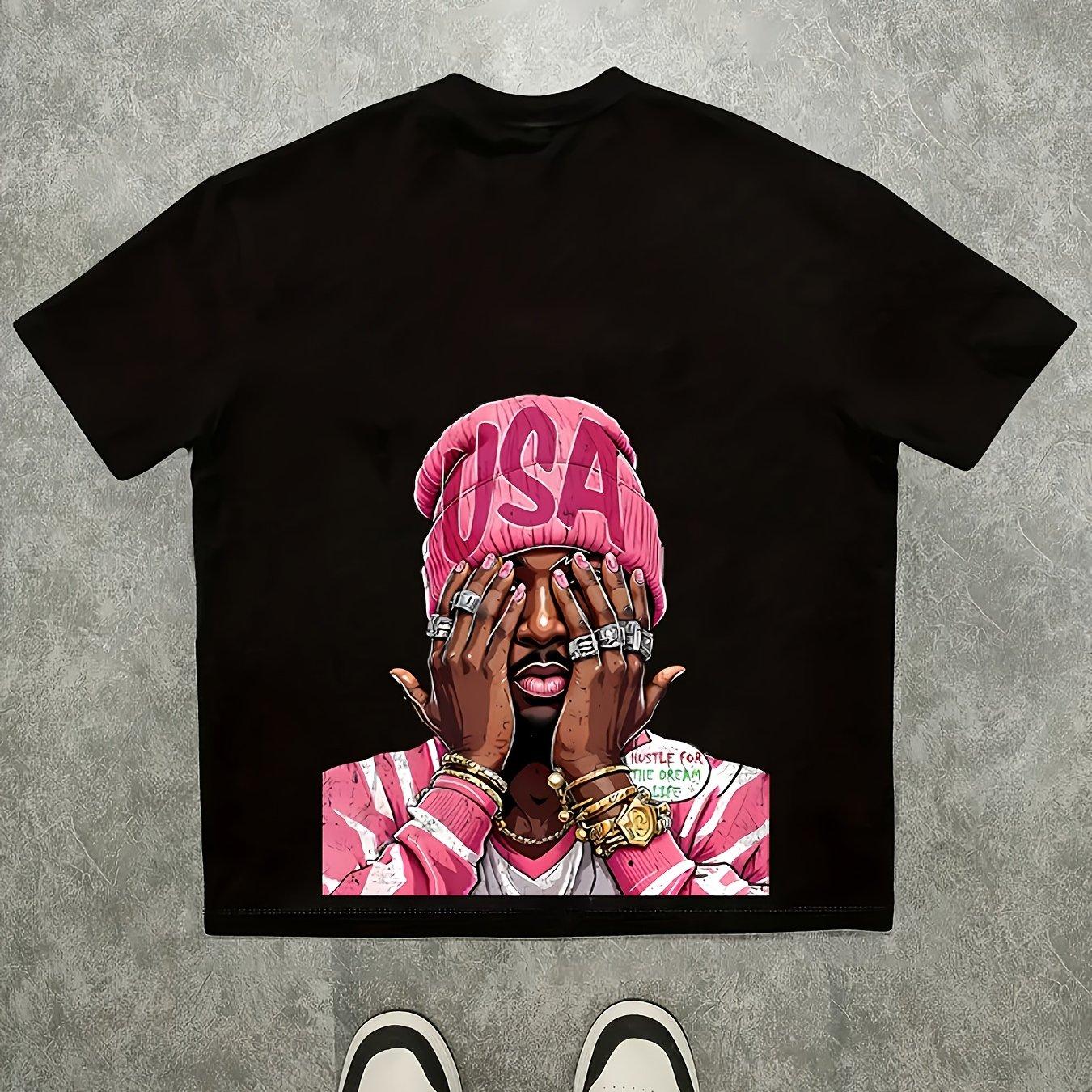 Men s Hip Hop Graphic T-Shirt with USA Print L чёрный