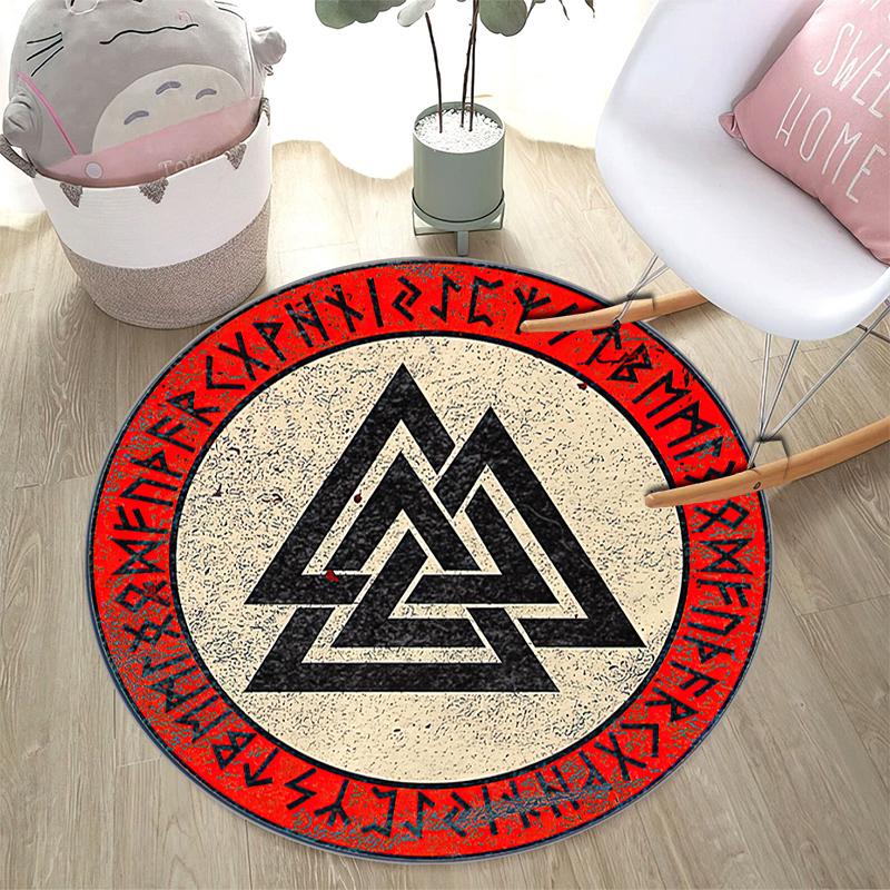 1Pc Viking theme Printed circular carpet, home door mat, outdoor travel protection carpet A4