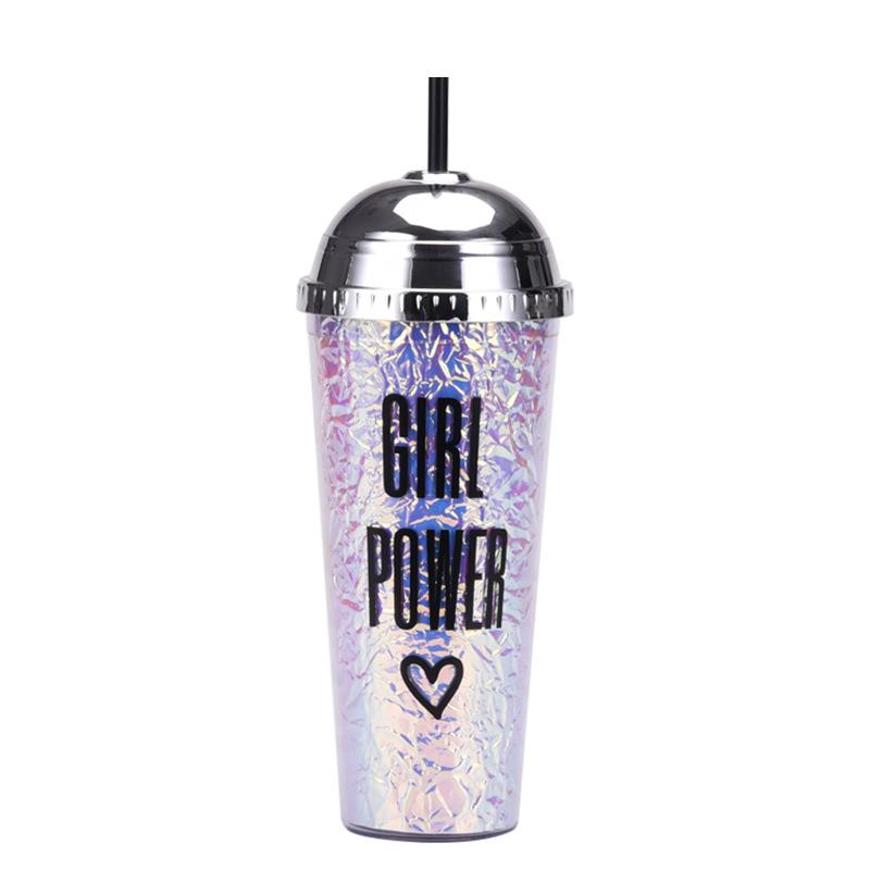 24Oz Straw Cup Leopard Print Magic Semi-Round Cover Water Cup Large Capacity Portable Double Layer Plastic Cup