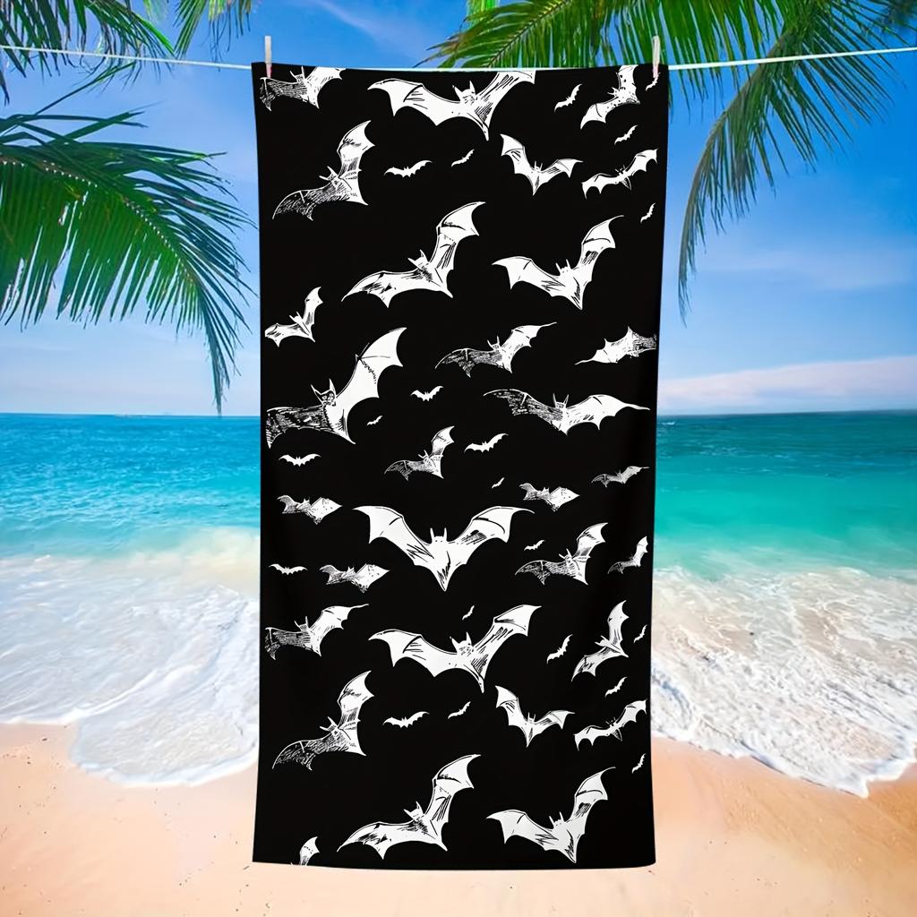 Asciugamano da Spiaggia Bianco con Stampa di Pipistrelli, Microfibra Assorbente Asciugatura Rapida Morbido per Estate Mare Piscina Viaggio Campeggio