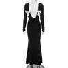 Women's Fall Temperament Round Neck Long-sleeved Backless Bow Slim High-waisted Dress