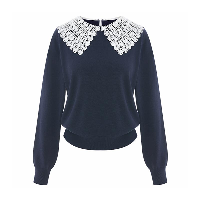 SELLY'S Lace Collar Contrast Knit_I6C-Ckn001