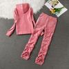 Velvet Sportswomen's Fashionable Hooded Cardigan & Wide-Leg Pants Slim-Fit Two-Piece Set.