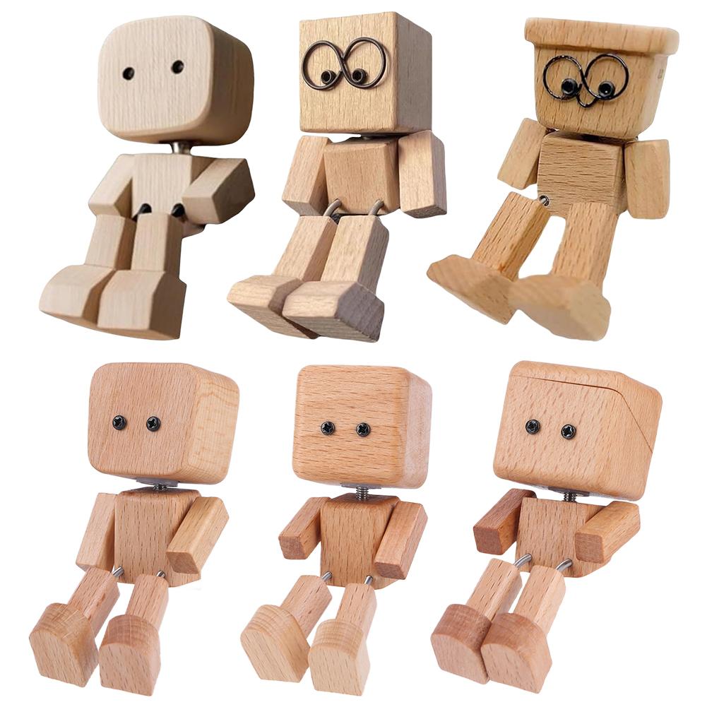 Shaking Wooden Man Figurine Shaking Feet Wooden Doll Cute Wood Man for Car Office Desktop Decorative Ornaments