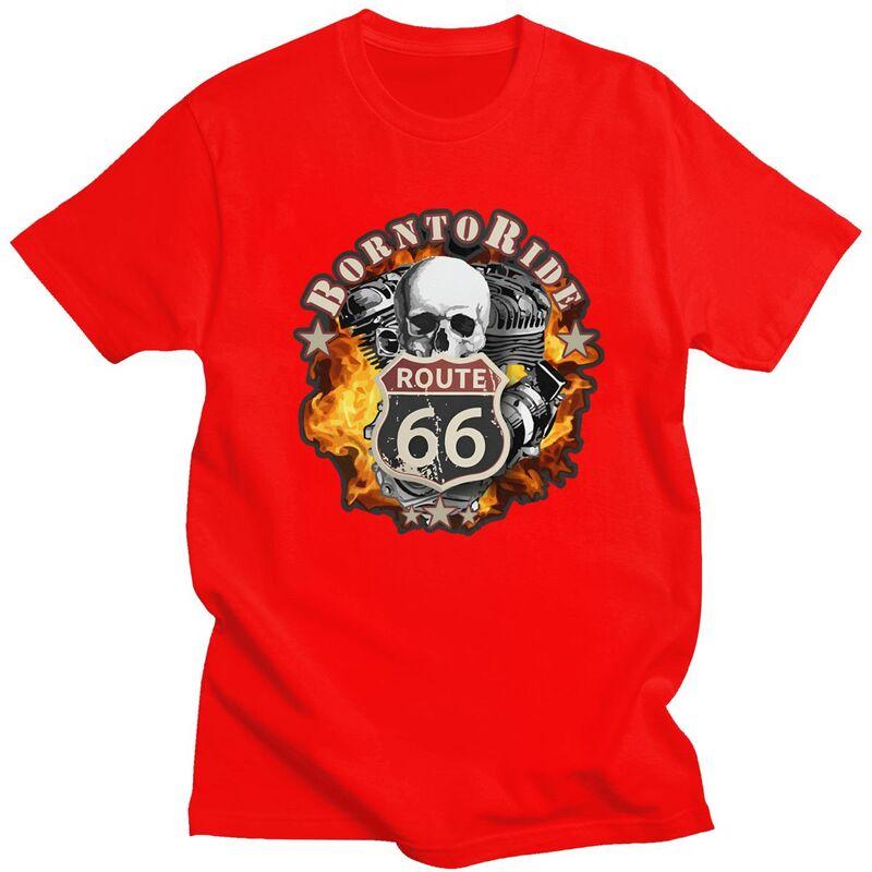 Custom Born To Ride Route 66 T Shirts Men 100 Cotton Tees Americas Highway Tshirt Casual Tshirt Clothes S