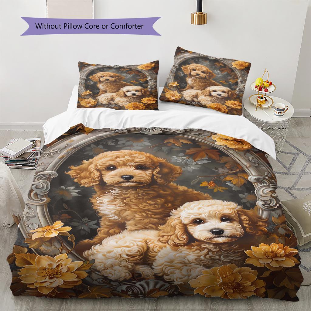 Cute Puppy Dogs Pattern Bedding Quilt Set Quilt Cover Pillowcase Home Decoration Birthday Gift (1 * Duvet Cover + 2 * Pillowcase, Without Core)