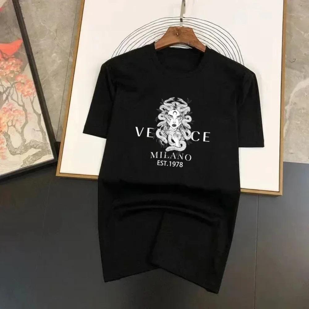 2024 Maglietta Casual da Uomo e Donna 100% Cotone Manica Corta Larga Moda Stampa Classica Delicata sulla Pelle e Traspirante Top Monocolore