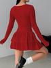 Cross-border Women's Autumn/Winter Long Sleeve Mini Dress - Elegant & Slimming Solid Color Design