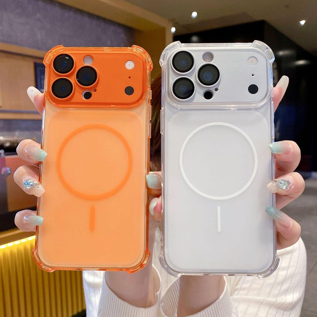Square Anti-Drop Magnetic Phone Case for Apple 17 Pro Max - Trendy Solid Color Acrylic for 14/13