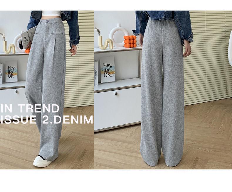 Petite Grey High-Waisted Drapey Pants - Slimming Narrow-to-Wide Leg, Floor-Length, Knitted for Spring/Autumn