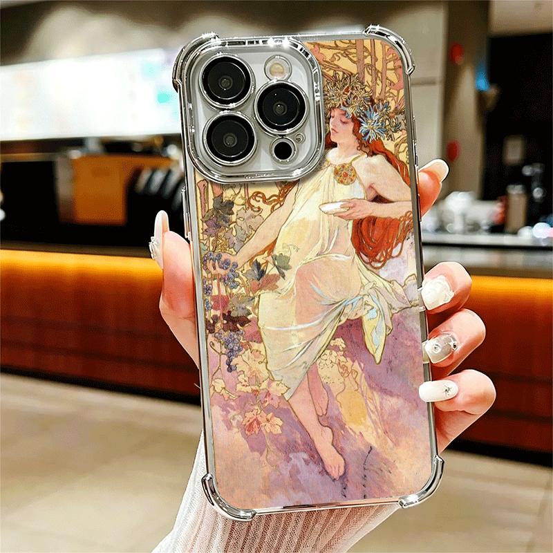 Vintage Alfons Mucha Primavera Soft Phone Case For iPhone 15 16 17 Air 14 Pro Max 16E Plus 13 12 Mini Plating Anti-Fall Fundas