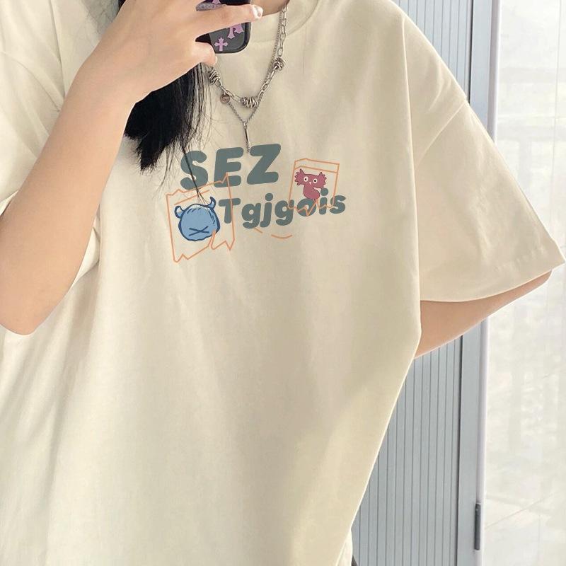 Women's Round Neck Short Sleeve Tee Oversized Casual Cartoon Printed T-Shirt Commuter Summer Top