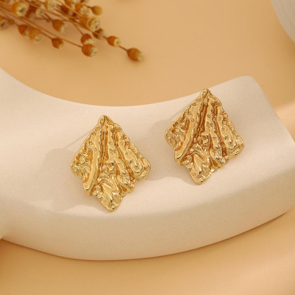 High-End Metal Heart Butterfly Flower Earrings with Exaggerated Pleated Texture
