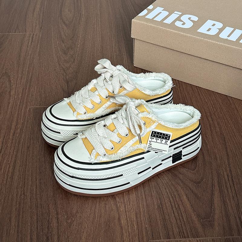 Thick-soled heightening canvas slippers women's summer new fashion versatile beggar women's bag head tow Birken half slippers tide