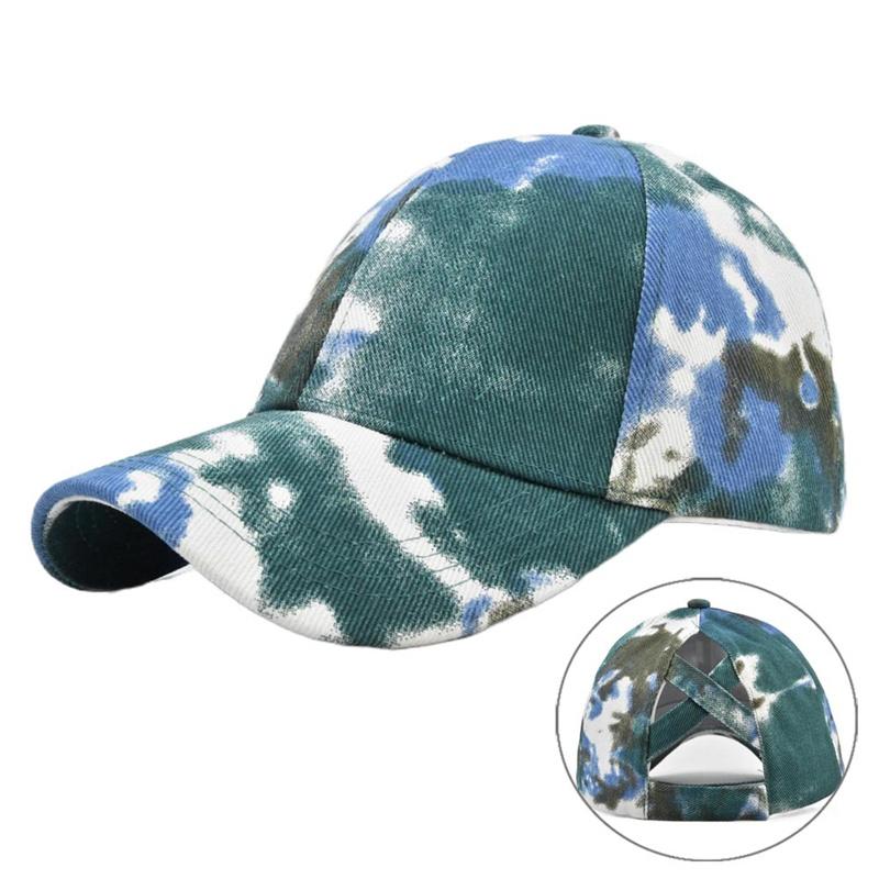 Tie-dyed Sun Hat Breathable Mesh Cotton Casual Mesh Caps Ponytail Messy Bun Caps Unisex Adjustable Baseball Cap For Beach Music
