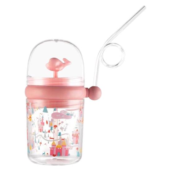 Whale Squirt Drinking Cup with Straw Leak Proof Reusable Sippy Cup for Kids 260ml Whale Fountain Tumbler for Party School Beach