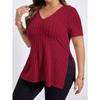 Women S Plus Size V Neck Short Sleeve Slit Pullover T Shirt