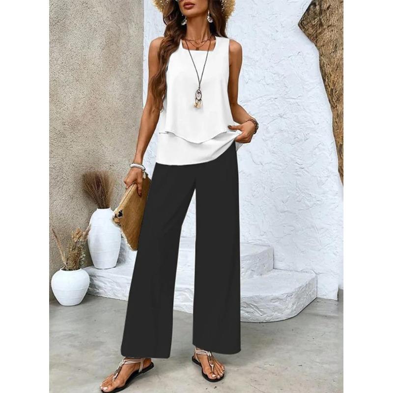 QICED Women's Fashion Casual Sleeveless Pants Suits