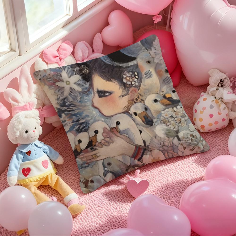 Art Aya Takano Cushion Cover Pattern Printed Pillowcase for Living Room Sofa Cushion Cover & Bedroom Decor