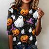 Women Loose Fit Casual Half Sleeve Top Round Neck Lightweight Pullover Blouse with Halloween Ghost Tree Print for Everyday Wear