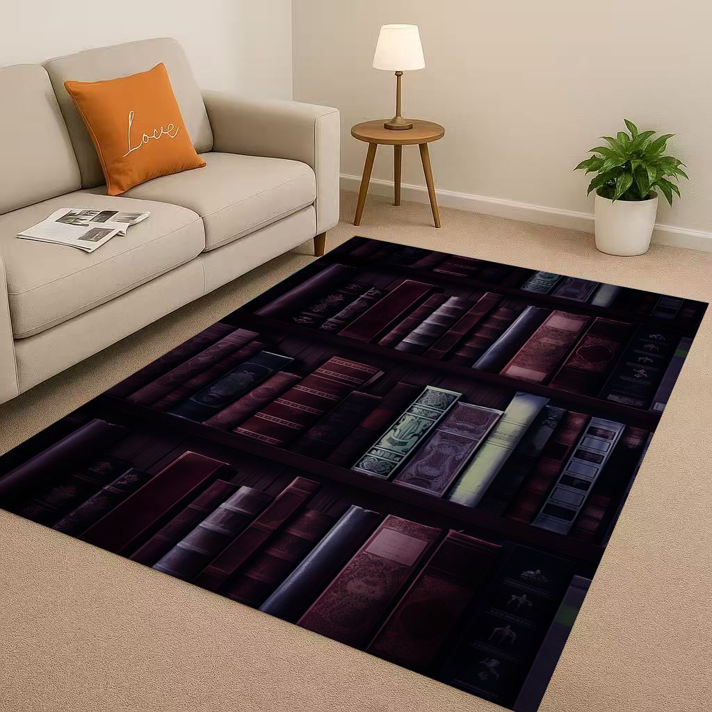 HD Magic Book Library Bookshelf Living Room Non Slip Area Rug Soft Carpet for Bedroom Sofa , Easy Clean Home Doormat Playmat