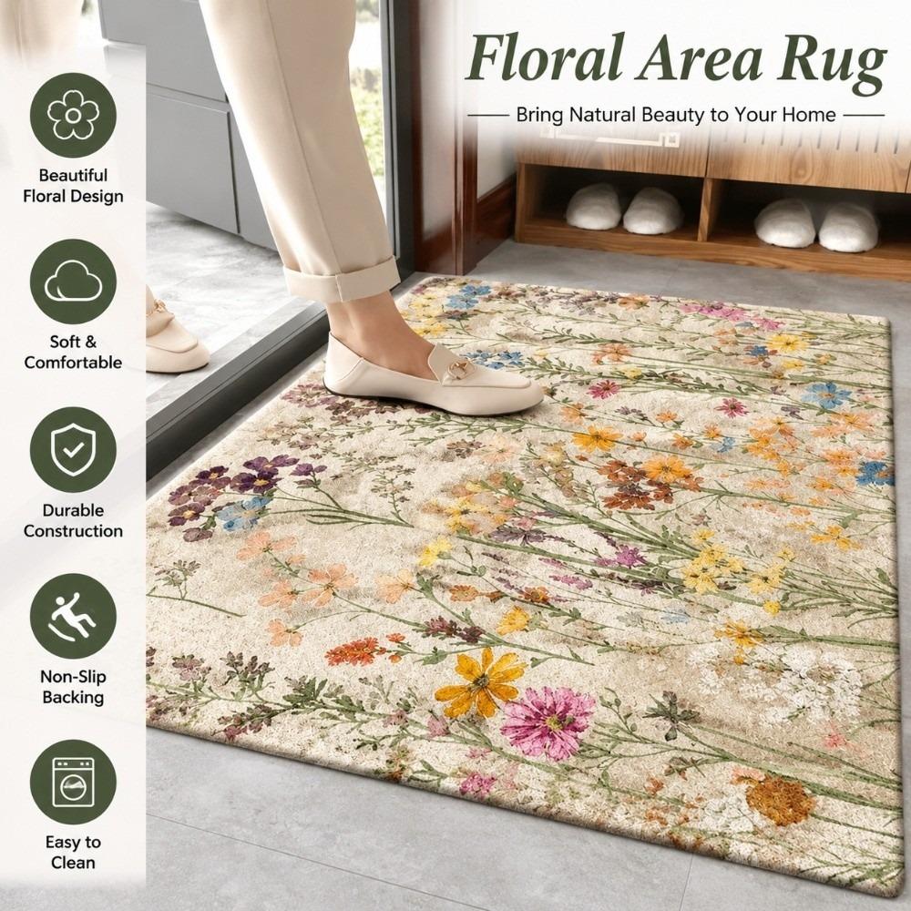 Anti Slip Retro Floral Floor Mat Water Absorbent Floor Blanket Wildflower Doormat Rug Bathroom