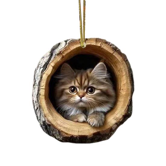 

2D Cat Decoration Hanging Acrylic Cat In Tree Hole Decoration Christmas Tree E