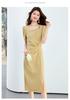 26 Year New Summer Pleated Waist Slimming and Slimming Mid Length Skirt Versatile and Elegant Slit Short Sleeved Skirt Dress